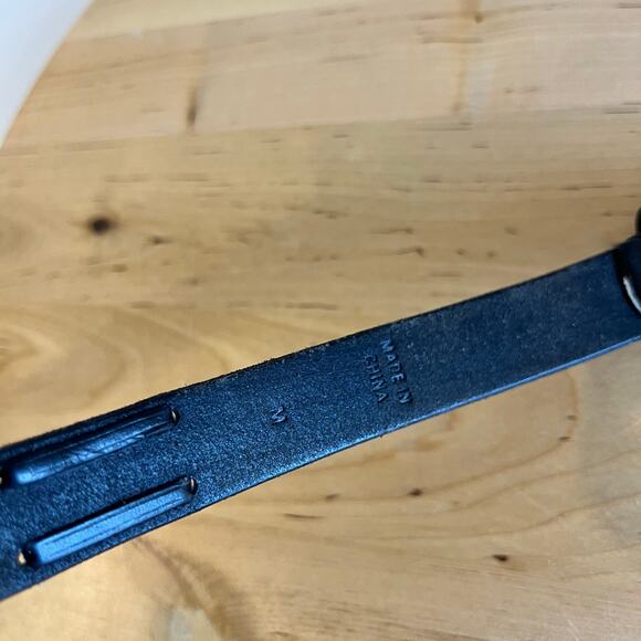 Ralph Lauren Black Genuine Leather Weaved Thin Skinny Silver Buckle Belt Size M main image 7
